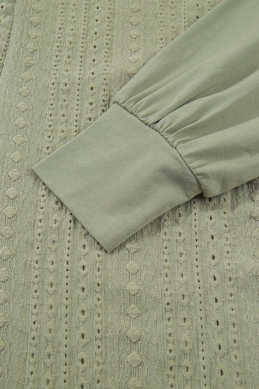 Laurel Green Jacquard Frilled Ruffled Long Sleeve Mini Dress