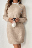 Parchment Button Lace Detail Raglan Sleeve Shift Mini Sweater Dress