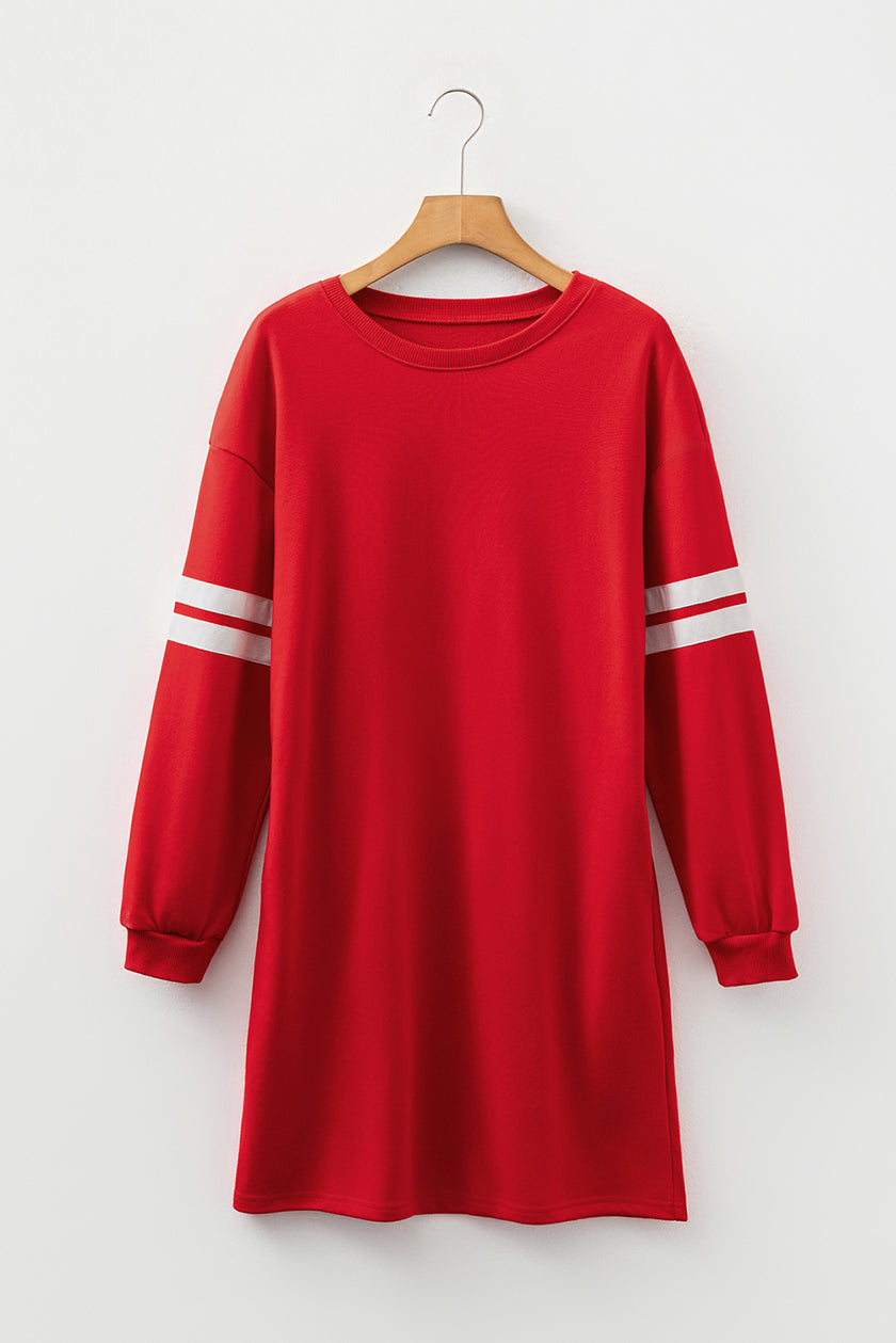 Black Varsity Contrast Banded Sleeve Shift Sweatshirt Dress