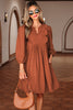 Cinnamon Bracelet Sleeve Split Neck Scallop Detail Pleated Corduroy Mini Dress