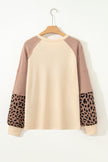 Light French Beige Leopard Star Color Block Patchwork Textured Baggy Sweatshirt