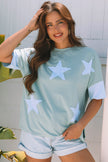 Aruba Blue Frayed Denim Star Patched Oversize T Shirt