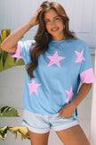 Aruba Blue Frayed Denim Star Patched Oversize T Shirt