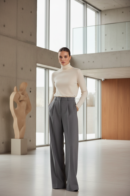 Turtleneck & Wide-Leg Trousers